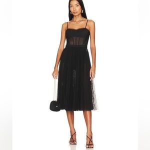 BCBMAXAZRIA Sheer Corset Midi Dress in Black, size 6, NWT